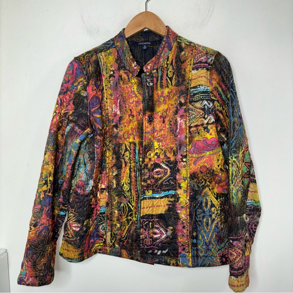Chadwicks Reversible Jacket Women 12 Quilted Art to Wear Textured Print Colorful - Picture 6 of 16
